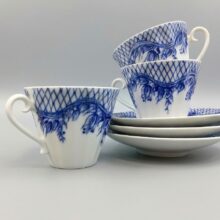 Чайный сервиз из фарфора с кобальтовой росписью, винтаж